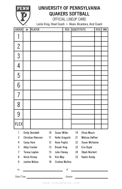 Softball Lineup Card Template