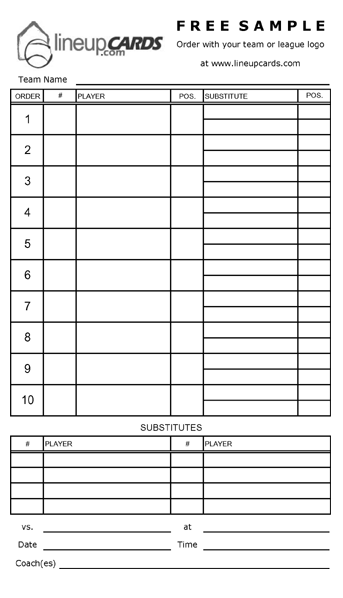 Softball Batting Order Template