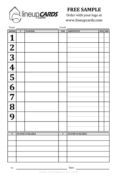 Softball Lineup Card Template