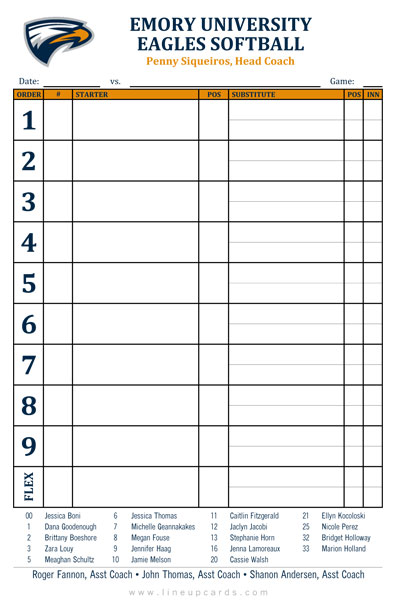 Softball Lineup Card Template