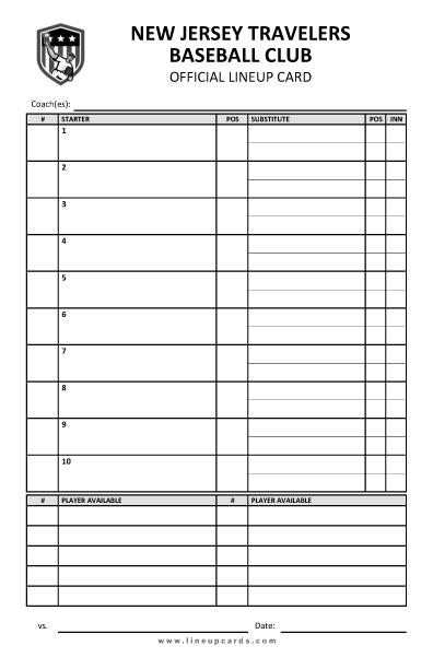 Custom Travel Baseball Lineup Cards  4-Part Lineup Cards with Team Name  and Logo